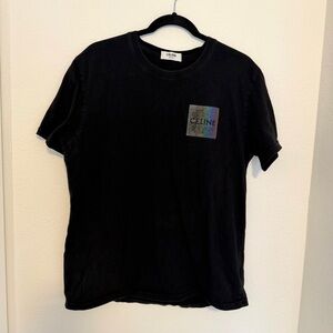 Celine Black Basic Short Sleeve Tee Front Logo Patch Size Medium Unisex Adults